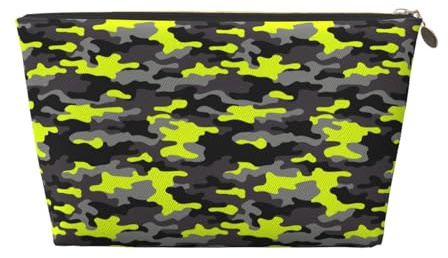 Bolsa de maquillaje con estampado de camuflaje verde y gris, bolsa de aseo de viaje para mujeres, bonita bolsa de maquillaje de cuero organizador