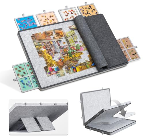 Jigpal 1500-teiliges kippbares Puzzlebrett mit 6 bunten Schubladen und Abdeckung, klappbarer Puzzletisch mit 3-Fach Verstellbarer integrierter Staffelei/Ständer, leichtes Spielbrett für Erwachsene