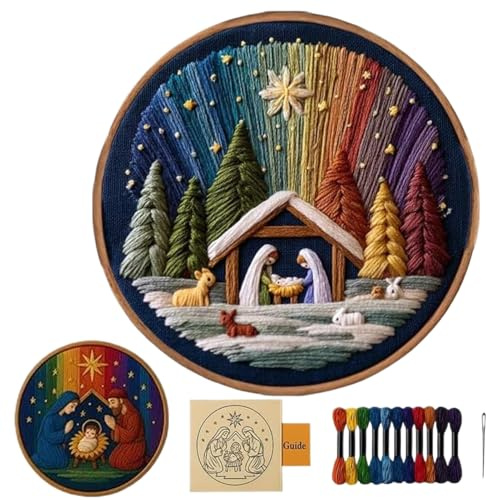 lyanny Kit Ricamo Natività | Presepe Artigianale - Set Completo con Schema | Per Donne Ragazze Appassionate Regali Compleanno Casa Progetti Arte Viaggio