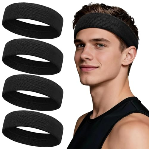 Kavya Fascia Capelli Uomo e Donna,Fascia Sudore Fronte Antiscivolo in Microfibra,Fascette Capelli Sportive per Tennis Yoga Corsa Fitness,4 Pezzi