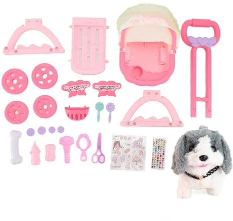LUCKDANO Cochecito de Muñeca para Mascotas, Cochecito de Muñeca para Mascotas, Carrito de Empuje Educativo para Niños, Juego de Simulación, de Perro Grande para Niños y Niñas, Material Seguro,