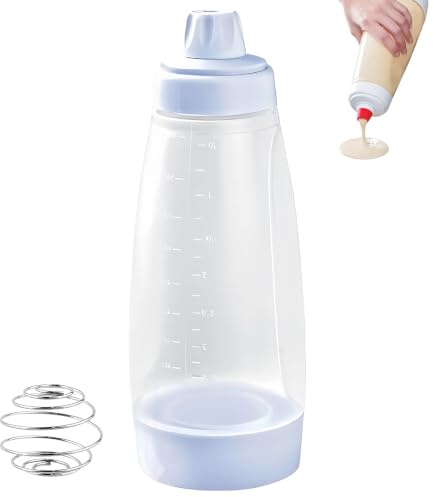 Dispenser per pastella per pancake con segni di misurazione, bottiglia da 1000 ml con frusta metallica per cupcake, pancake e crêpe
