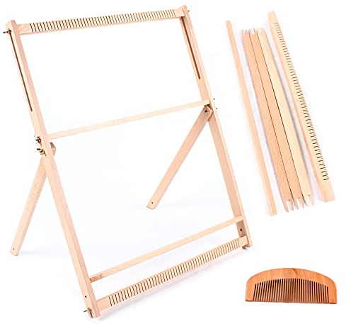 Large Weaving Loom for Adults Kids, Wooden Multi-Craft Weaving Loom for Arts & Crafts, 70x50cm Large Foldable Loom w/Stand & 3 Adjustable Gears, A Perfect School Weaving Frame Loom for Students