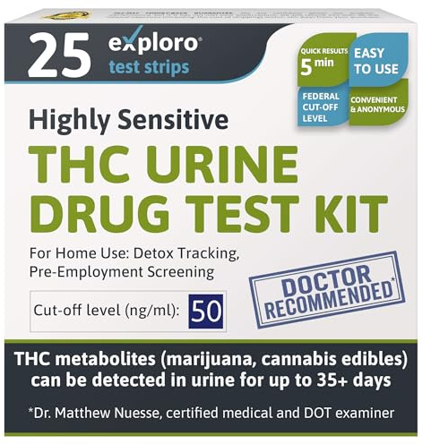 Exploro Marijuana Drug Test Kit (25 Pack) – THC Tests for Home – THC Drug Test Bulk Value