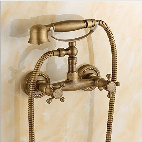 QIMEIM Wasserhahn Badarmatur Waschbeckenarmatur Antike Dusche Set Retro Messing Handheld Badewanne Dusche warmes und kaltes Wasser Waschbecken Armatur Waschtisch Mischbatterie