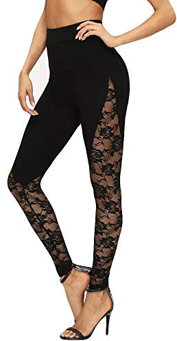 OverDose Soldes Legging en Dentelle Femmes Grande Taille Pantalon Sexy Taille Haute Slim Yoga Jambières de Sport Skinny Fitness Stretch Trousers