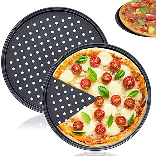 LANYOTA Pizza Pans,2pcs 12'' Baking Tray Round Non-Stick Perforated Pizza Baking Set,PizzaPans with Holes for Home Kitchen Oven