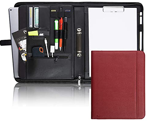 Vebon® Schreibmappe Ringbuch A4Paris I Reißverschluss + Klemmbrett I Konferenzmappe + Laptoptasche I extra Stauraum I Kunstleder I Rot