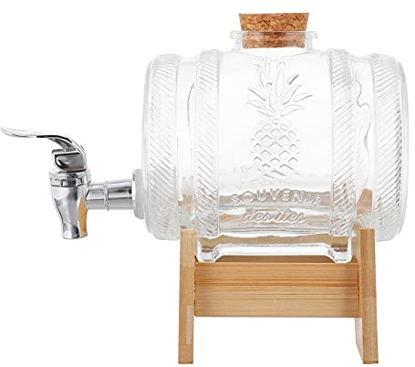 Vintage Glass Wine Barrel Dispenser with Faucet and Bamboo Rack 8.07 Inch for Whiskey Rum Bourbon Serving at Home Parties