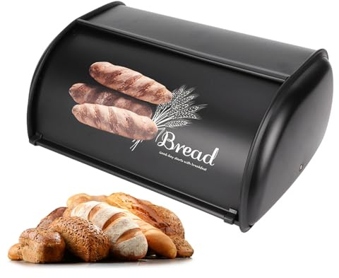 Brödlåda Brödhållare Förvaringsbehållare Stor kapacitet Brödbehållare i rostfritt stål Köksarrangör Köksinredning med Roll up lock för disk(Black)