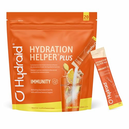 Hydraid® PLUS IMMUNITY Lemon-Ginger - Elektrolyte Pulver mit Vitamin C & Zink für Immunsystem, Sport & Hydration im Winter - 20 Sticks mit Zitrone-Ingwer-Geschmack