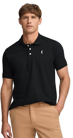 Polo Club Polo Noir en piqué avec Patte à Trois Boutons et Logo brodé Contrastant Homme