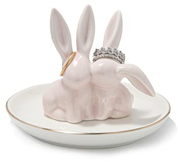 Lynagert Bunny Ring Holder Rabbit Ring Dish Ceramic Jewelry Holder Dish Trinket tray for Rings Earrings Necklace Organizer, Wedding Engagement Ring Holder