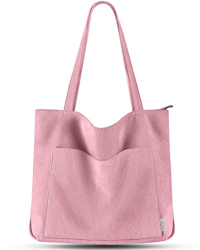 Prite handväska dam kasse shoppingväska stor axelväska snöre väska tygväska för högskola arbete resor shopping, ROSA, 45 x 40 x 11 cm, Avslappnad