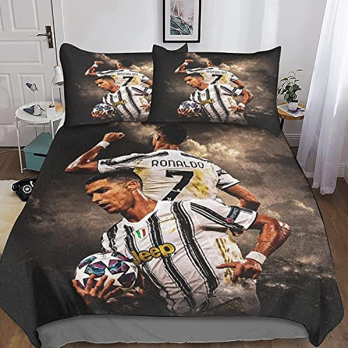 Zbeiba Bettwäsche 135x200 Ranelda Bettwäsche Set, Erwachsene Kinder Bettbezug, 3D Fußball Star Bettwäsche Set Mit Reißverschluss Und Kissenbezug(A6,135x200cm+2x80x80cm)