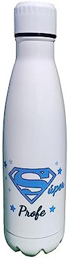 Botella bidón frase SUPER PROFE REGALO PROFESOR PROFESORA MAESTROS (BLANCO - AZUL)