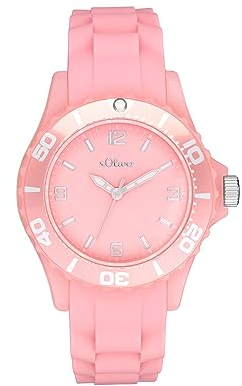 s.Oliver Armbanduhr Mädchen Kinder Quarzuhr Analog, mit Silikon Armband, Rosa, 3 bar Wasserdicht, Kommt in Uhren Geschenk Box, 2036502