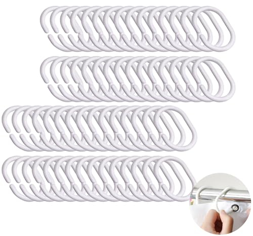 60 Stück Weiß Ringe Set, Kunststoff Duschvorhangringe, Duschvorhang Haken in C-Form für Duschvorhang, Vorhang Aufhängeringe, Duschfensterstange, Badezimmerdusche, Fensterstange, Haus