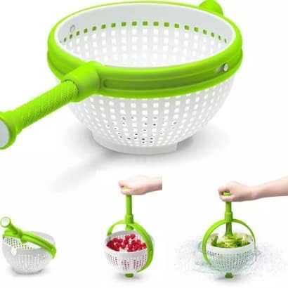 Large Salad Spinner Drainer Colander Lettuce Fruit Washer Pasta Draining Rotating Quick and Easy Green