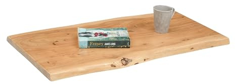 SAM Holzplatte 80x40 cm Curtis, Tischplatte aus Akazienholz massiv + eichefarben, Baumkanten-Platte für Heimwerker, geeignet für Arbeitsplatten, Tische & Fensterbretter