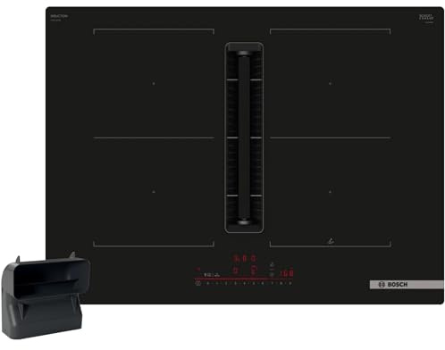 Bosch PVQ811HGA7 Serie 6 Placa de inducción inteligente con extractor (autosuficiente), 80 cm de ancho, con canal plano L, fabricado en Alemania, CombiZone, ventilación automática, PowerBoost, control