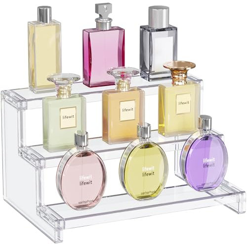Lifewit 3-stufiger Klarer Display Ständer, 22,8 x 15,7 x 13 cm Kunststoff Schminktisch Organizer, Gestufter Präsentationsstand für Make-up/Figuren/Cupcake/Nagellack, Dekorieren Riser Display Regal