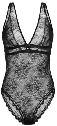 Dorina HASINA Body – Non Rembourré, Dentelle Intégrale avec Élastique, Bordure en Dentelle, Détail Nœud, Noir
