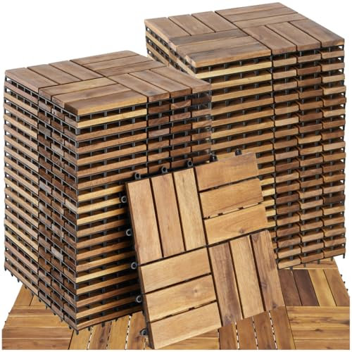 tectake® Lot de 40 Dalles clipsables exterieur Caillebotis exterieur Dalle Bois Résistant aux intempéries pour Revêtement de sol extérieur Terrasse Balcon Veranda Abri de jardin Spa