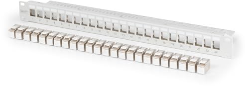 DIGITUS patch panel set – 24 ports – with 24x Keystone modules DN-93615 – 500 MHz – CAT 6A – rack mount in 19-inch network cabinet – 1U – grey