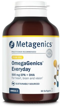 Metagenics OmegaGenics Everyday, Pure Omega-3 Fish Oil - 60 Capsules | Daily triglyceride softgels enriched with vitamin E to help support healthy heart, vision and brain function