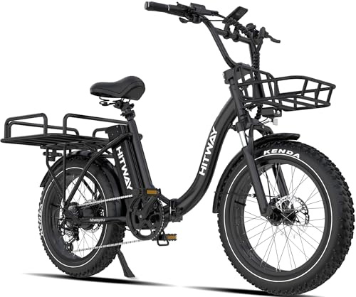 HITWAY BK6S Plus E-Bike mit 48V 27Ah Akku und 110-150km Reichweite, 20 Zoll Fat Tire City-Elektrofahrrad mit Doppeltem Gepäckkorb, 250W Motor 25km/h, 7-Gang Schaltung