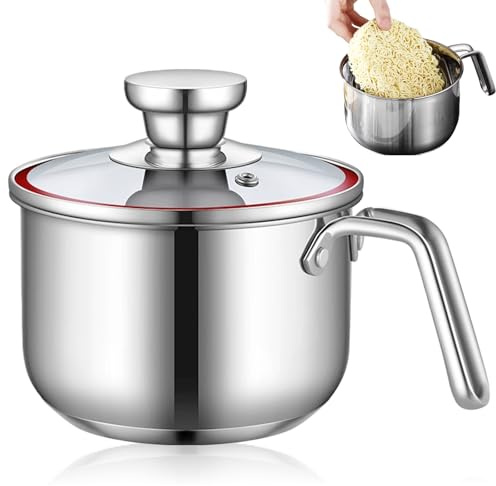Pentola da 1,75 l, in acciaio inox con coperchio in vetro, 16 cm, a doppia parete, per pentola a induzione, per bagnomaria, per budino, lavabile in lavastoviglie, adatta a tutti i piani cottura