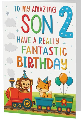 Tukora Carte d'anniversaire 2 ans pour fils – Carte de vœux A5 sur le thème du train avec message imprimé – Design haut de gamme fabriqué au Royaume-Uni