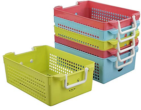 Ordate Plastic Cupboard Basket with Handles, Stacking Storage Basket, 6 Packs