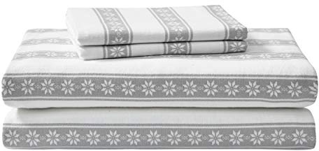 Eddie Bauer - Queen Sheets, Cotton Flannel Bedding Set, Brushed For Extra Softness, Cozy Home Decor (Snowflake Fair Isle, Queen)
