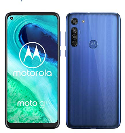 Motorola Moto G8 (6,4 inches HD+ zero-notch display, Qualcomm Snapdragon SD665, 16MP main camera, 2MP macro camera, 4000 mAH battery, Dual SIM, 4/64GB, Android 10, Neon Blue (Renewed)
