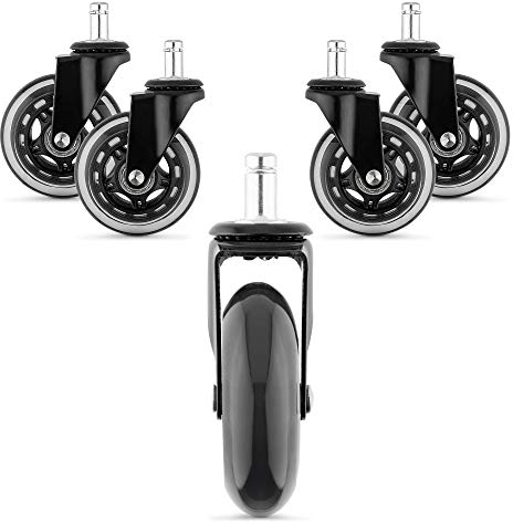 kwmobile Bürostuhl Rollen 5er Set - Hartbodenrollen für Schreibtischstuhl 10mm x 22mm - Stuhlrollen Parkett Bodenschutzrollen - schwarz transparent