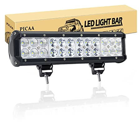 PICAA Barra LED Fuoristrada Barra Luce a Led Doppia Fila 30.5cm 72W Combinazione di Fascio Spot e Fascio Inondazione Impermeabile Fari LED Luce da Lavoro Trattore Auto Camion Barca 4x4 ATV