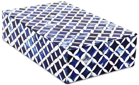 Handicrafts Home Large Decorative Storage Box with Lid – 10x6x2.5” Coffee Table Organizer, Keepsake- Decorative Boxes for Home Decor, Stylish Decorative Box for Office Decor- Blue White Star