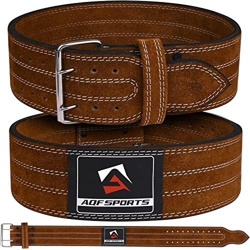 AQF Vikt Lyft Nubuck Läder Kraftlyftning Bälte Tillbaka Stöd - 4 Bred X 10mm Tjock Dubbel Prong Stål Rullspänne Konturerat Träningsbälte Mockafoder (Brun, 3XL)