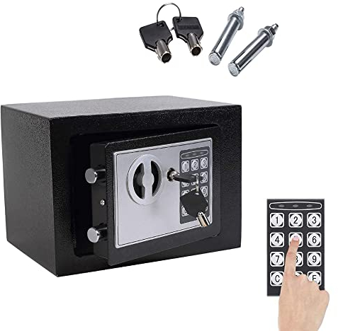 Piccola Cassaforte Per Hotel, Cassetta di Sicurezza Elettronica da 4,6L, Cassaforte a Muro con PIN e 2 Chiavi, Cassaforte da Armadio, Nero, 170 x 230 x 170 mm