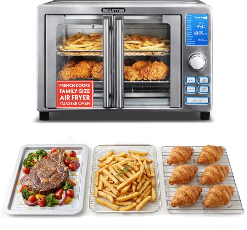Gourmia Air Fryer French Door Toaster Oven - 6-Slice Capacity, LED Display with 14 Cooking Presets, Stainless Steel