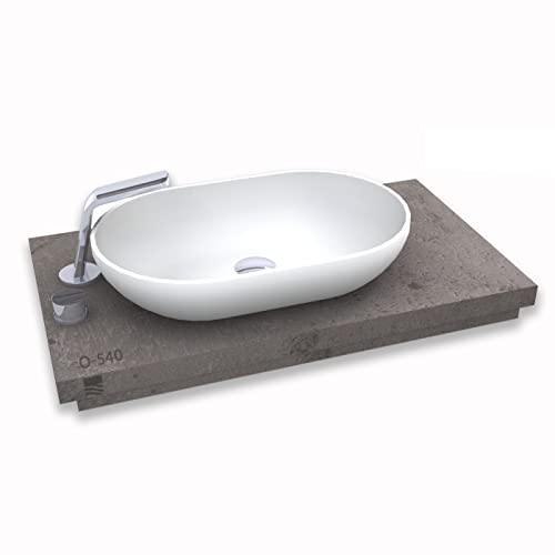 BERNSTEIN Aufsatzwaschbecken O-540 aus Mineralguss Solid Stone – Weiß matt, 54 x 34 x 10,5 cm – Waschbecken – Inkl. Pop-up-Ablaufventil – Waschtisch, Möbelwaschbecken, Handwaschbecken