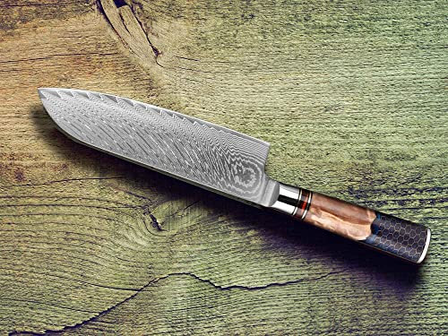 Das Premium Santoku Messer der Spitzenklasse ? Damastmesser mit 67 Schichten ? Mit exklusiven Farbholzgriff