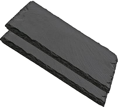 Tablas de Pizarra Premium | Platos de Piedra Negra para Aperitivos | Bandejas de Sushi y Tapas | Estilo Moderno | Resistente al Desgaste| Ideal para cualquier Evento | 14x22x0.6 cm | 2 Unidades