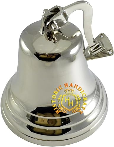 Nautische Hängende Türklingel mit Wandhalterung, Last-Orders Glocke mit Seil, ideal für Zuhause, Bar, Kneipe, Empfang, Weihnachtsglocke, knackiger, lauter Klang, silberfarbene Glocke, 17,8 cm