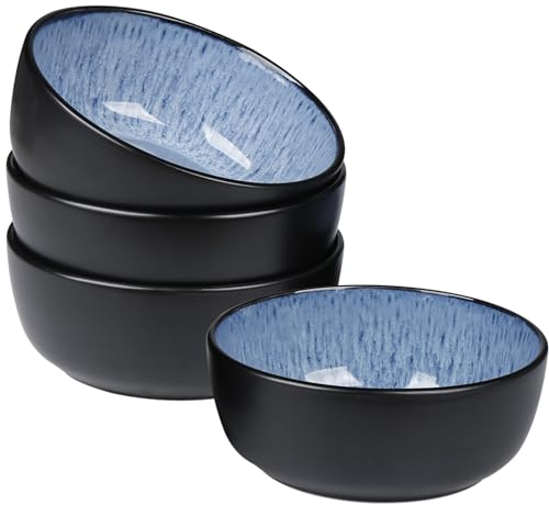 Greentainer Ocean Blue Cereal Bowls, Set of 4 Pasta,Soup Bowls for Kitchen, Handmade Stoneware Bowls for Cereal Soup Oatmeal Salad, Dishwasher & Microwave Safe