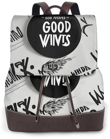 SSIMOO Good Vibes Only Damen-Leder-Rucksack mit Schnalle, Klappdeckel, stilvoll und geräumig für Frauen, Schwarz, Einheitsgröße