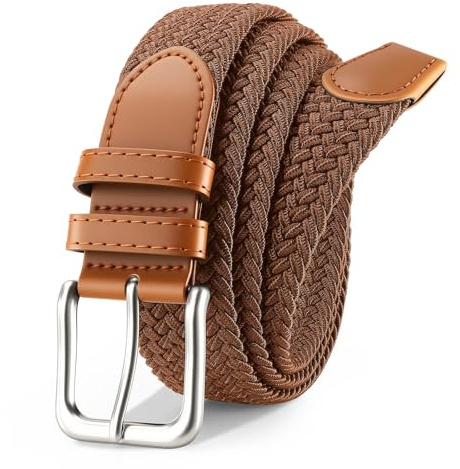 VONMELLI Mens Belt Elastic Belts for Men Stretch Braided Fabric Belts Casual Black Woven Golf Belt for Jeans
