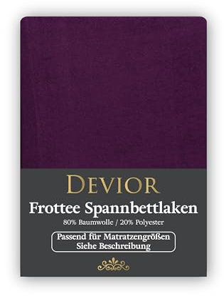 Devior Frottee Winter Spannbettlaken, Aubergine, 180x200 – 200x220 cm – Kuscheliges Bettlaken 160 g/m² aus Baumwolle für Boxspringbett-Matratzen bis 32 cm Höhe – Oeko-TEX Made in Green Zertifiziert